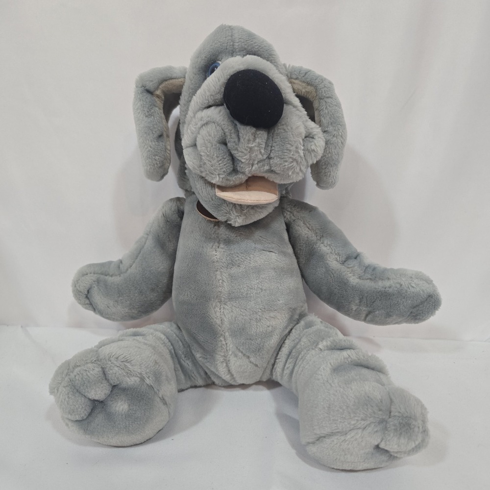 Vintage 1980s Ganz Bros Wrinkles Gray Dog 18" Plush Hand Puppet Numbered Tag